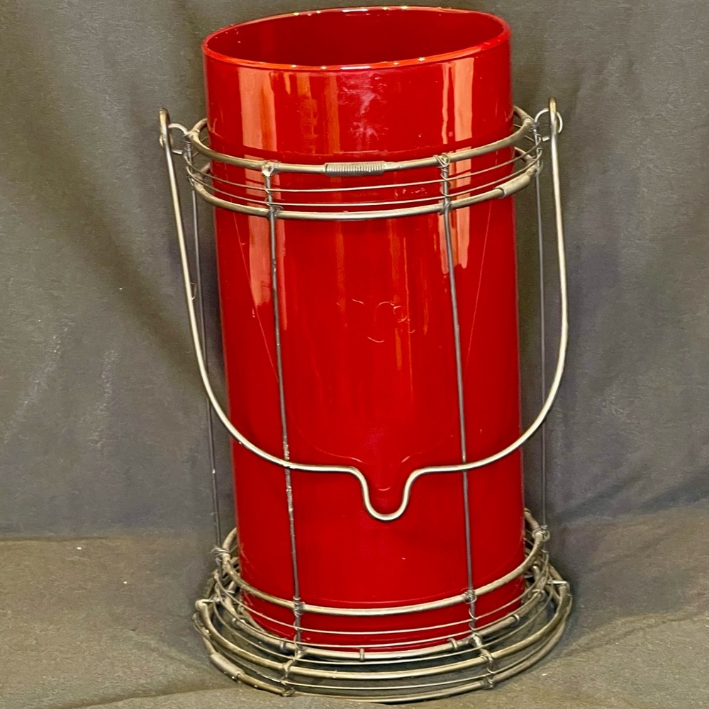 Rustic Hanging Lantern with Red Glass & Candle – Cozy Farmhouse Glow